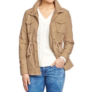 Khaki Utility Field Jacket With Drawstring Waist